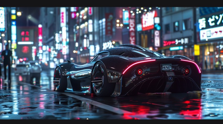 A futuristic car on a high tech neon lit street in a bustling cityscape Aesthetic (41)