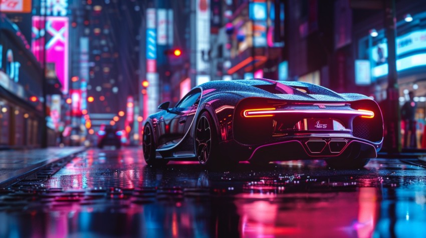 A futuristic car on a high tech neon lit street in a bustling cityscape Aesthetic (36)
