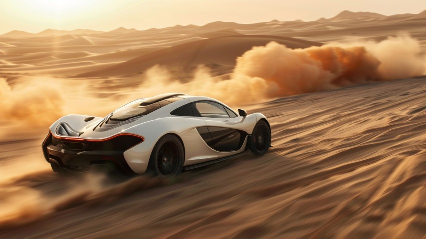 A hypercar in a high speed chase on an empty desert road, with dust clouds trailing behind ,car wallpaper,Aesthetic (60)