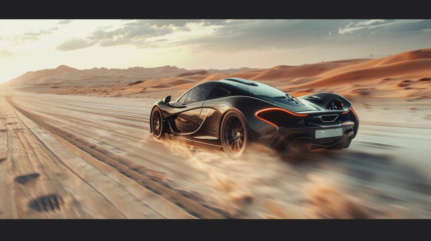 A hypercar in a high speed chase on an empty desert road, with dust clouds trailing behind ,car wallpaper,Aesthetic (120)