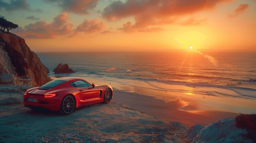 A luxury car parked on a cliffside with a breathtaking view of the ocean during golden hour Aesthetics (26)