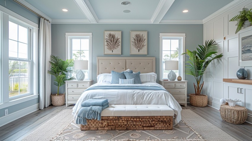 Light and Airy Coastal Style Bedroom Design Inspiration   Nautical Inspired Aesthetic Interior Decor Ideas (401)