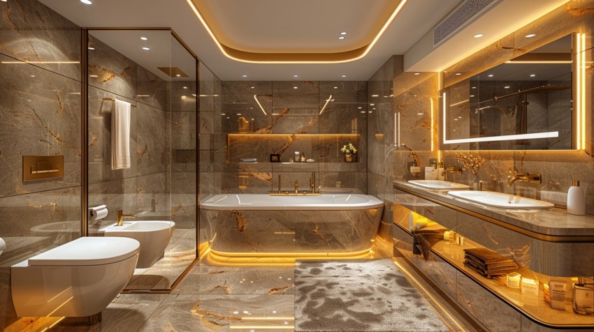 Elegant Modern Luxury Bathroom Interior Design Idea Aesthetic (2076)