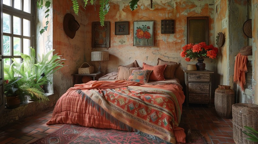 Cozy Bohemian Bedroom Design with Vibrant Colors and Patterns Aesthetic Idea (43)