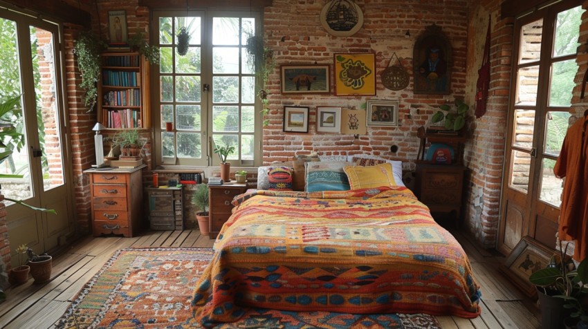 Cozy Bohemian Bedroom Design with Vibrant Colors and Patterns Aesthetic Idea (25)