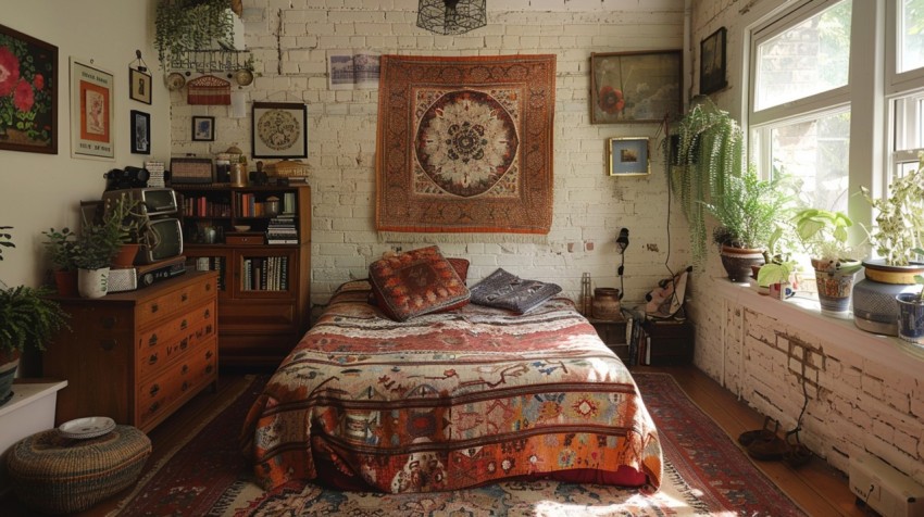 Cozy Bohemian Bedroom Design with Vibrant Colors and Patterns Aesthetic Idea (55)