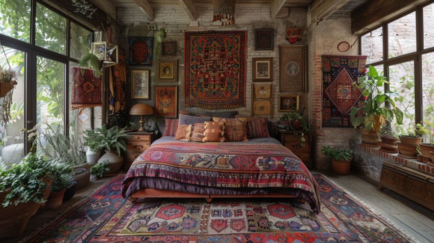 Cozy Bohemian Bedroom Design with Vibrant Colors and Patterns Aesthetic Idea (86)