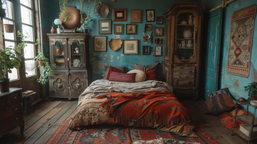 Cozy Bohemian Bedroom Design with Vibrant Colors and Patterns Aesthetic Idea (83)