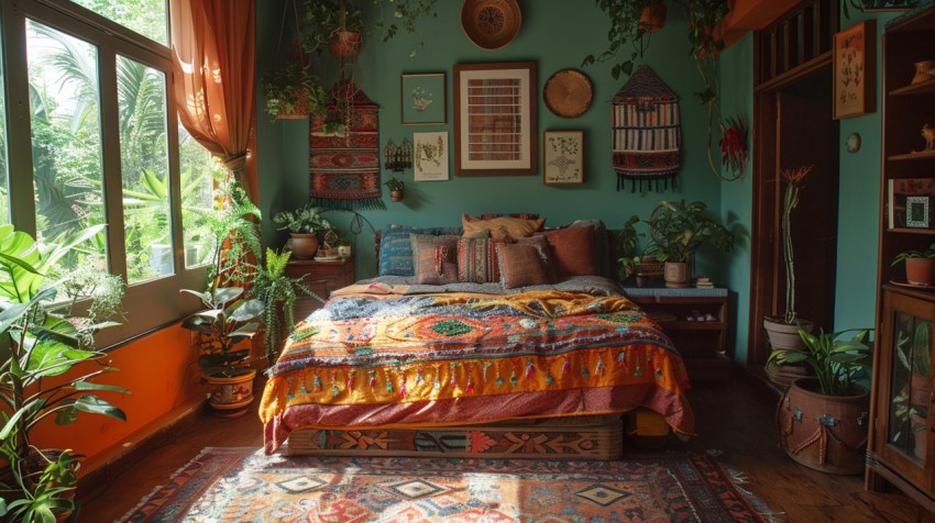 Cozy Bohemian Bedroom Design with Vibrant Colors and Patterns Aesthetic Idea (96)