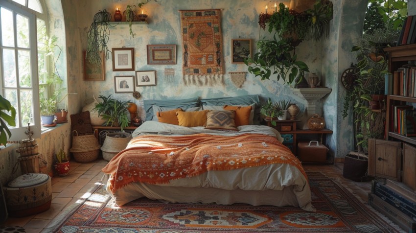 Cozy Bohemian Bedroom Design with Vibrant Colors and Patterns Aesthetic Idea (72)