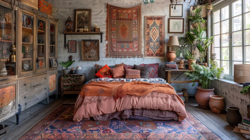 Cozy Bohemian Bedroom Design with Vibrant Colors and Patterns Aesthetic Idea (60)