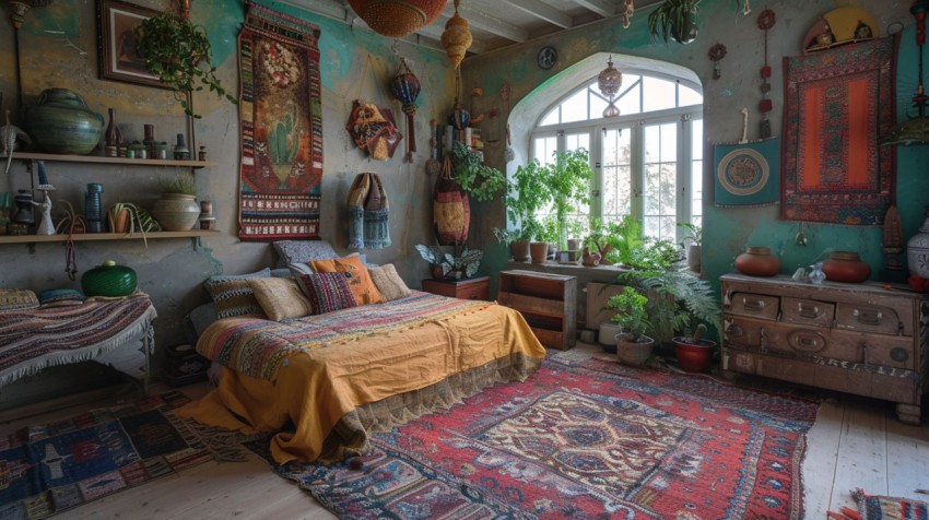 Cozy Bohemian Bedroom Design with Vibrant Colors and Patterns Aesthetic Idea (122)