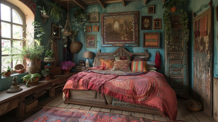 Cozy Bohemian Bedroom Design with Vibrant Colors and Patterns Aesthetic Idea (113)