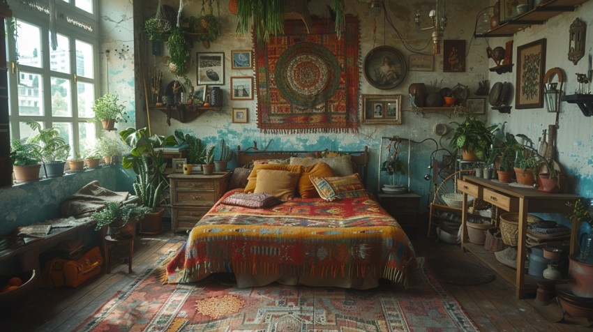 Cozy Bohemian Bedroom Design with Vibrant Colors and Patterns Aesthetic Idea (135)