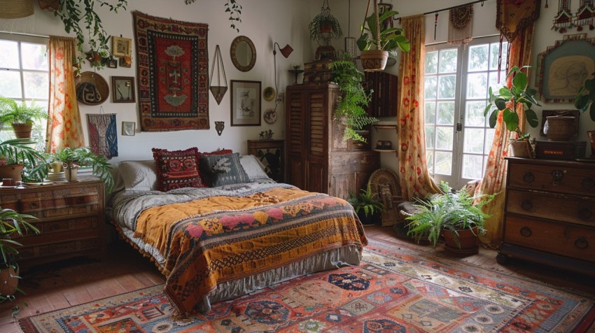 Cozy Bohemian Bedroom Design with Vibrant Colors and Patterns Aesthetic Idea (101)