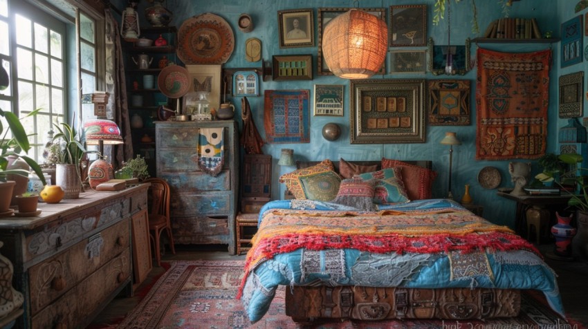 Cozy Bohemian Bedroom Design with Vibrant Colors and Patterns Aesthetic Idea (176)