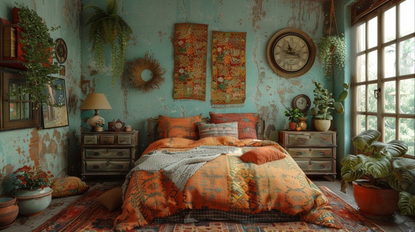 Cozy Bohemian Bedroom Design with Vibrant Colors and Patterns Aesthetic Idea (177)