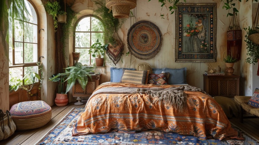 Cozy Bohemian Bedroom Design with Vibrant Colors and Patterns Aesthetic Idea (160)