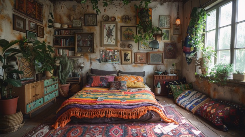 Cozy Bohemian Bedroom Design with Vibrant Colors and Patterns Aesthetic Idea (175)