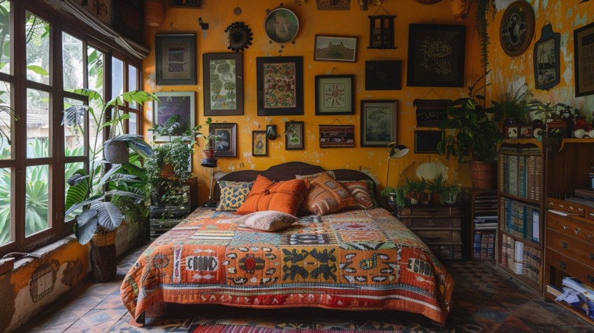 Cozy Bohemian Bedroom Design with Vibrant Colors and Patterns Aesthetic Idea (168)