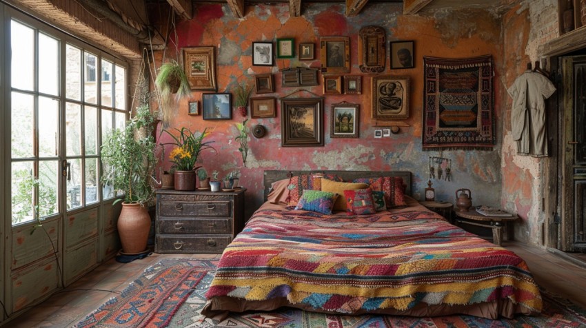 Cozy Bohemian Bedroom Design with Vibrant Colors and Patterns Aesthetic Idea (200)