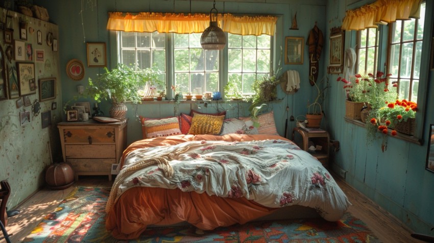 Cozy Bohemian Bedroom Design with Vibrant Colors and Patterns Aesthetic Idea (249)