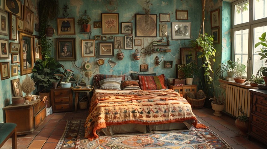 Cozy Bohemian Bedroom Design with Vibrant Colors and Patterns Aesthetic Idea (259)