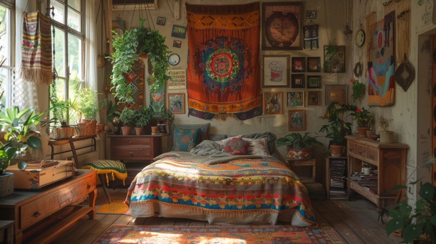 Cozy Bohemian Bedroom Design with Vibrant Colors and Patterns Aesthetic Idea (310)