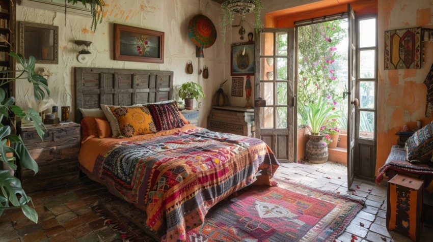 Cozy Bohemian Bedroom Design with Vibrant Colors and Patterns Aesthetic Idea (311)