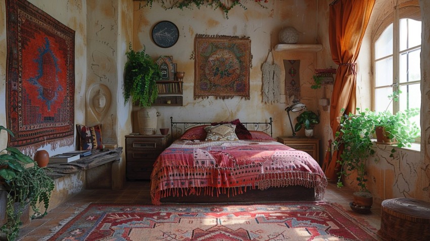 Cozy Bohemian Bedroom Design with Vibrant Colors and Patterns Aesthetic Idea (320)