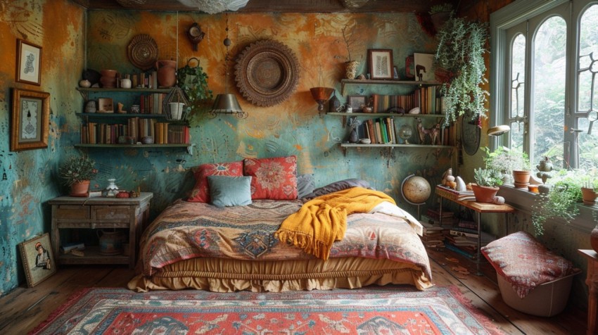 Cozy Bohemian Bedroom Design with Vibrant Colors and Patterns Aesthetic Idea (303)