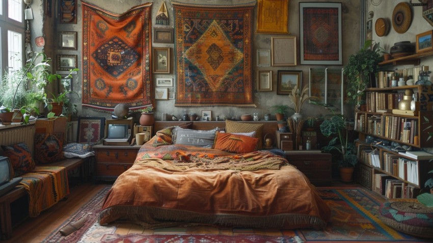 Cozy Bohemian Bedroom Design with Vibrant Colors and Patterns Aesthetic Idea (336)