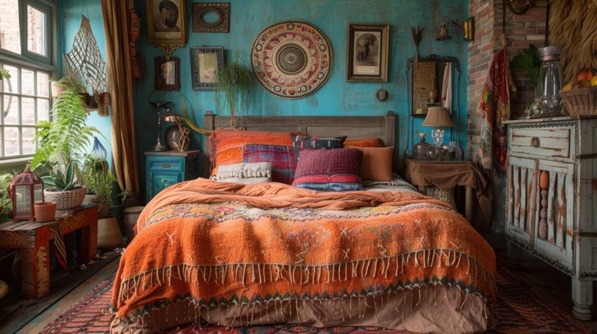 Cozy Bohemian Bedroom Design with Vibrant Colors and Patterns Aesthetic Idea (329)