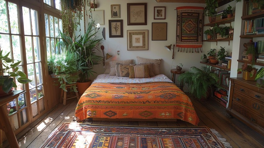 Cozy Bohemian Bedroom Design with Vibrant Colors and Patterns Aesthetic Idea (346)