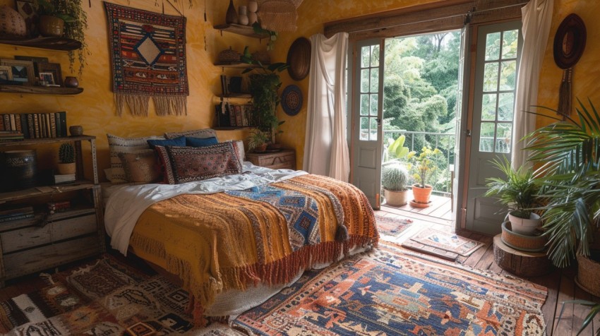 Cozy Bohemian Bedroom Design with Vibrant Colors and Patterns Aesthetic Idea (327)