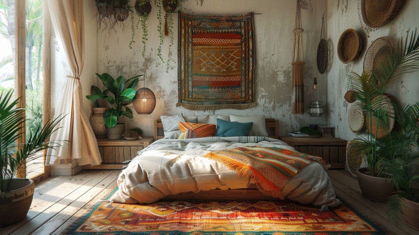 Cozy Bohemian Bedroom Design with Vibrant Colors and Patterns Aesthetic Idea (375)