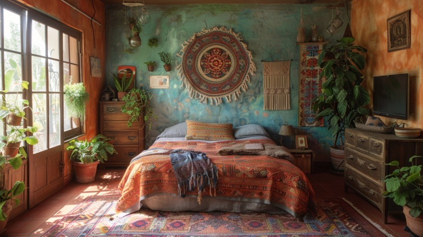 Cozy Bohemian Bedroom Design with Vibrant Colors and Patterns Aesthetic Idea (431)