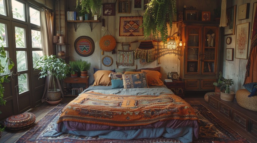 Cozy Bohemian Bedroom Design with Vibrant Colors and Patterns Aesthetic Idea (496)