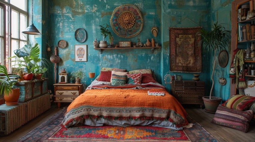 Cozy Bohemian Bedroom Design with Vibrant Colors and Patterns Aesthetic Idea (475)