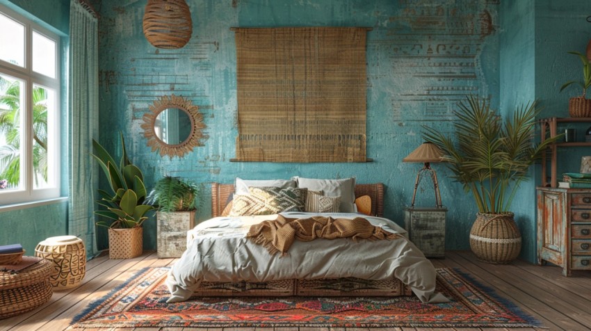 Cozy Bohemian Bedroom Design with Vibrant Colors and Patterns Aesthetic Idea (499)