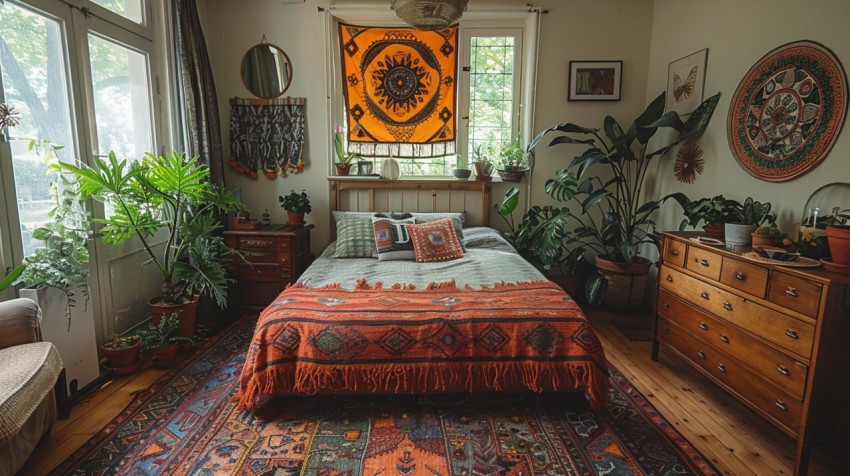 Cozy Bohemian Bedroom Design with Vibrant Colors and Patterns Aesthetic Idea (550)