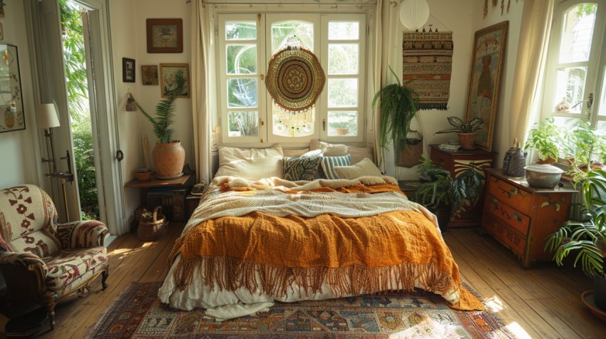 Cozy Bohemian Bedroom Design with Vibrant Colors and Patterns Aesthetic Idea (532)