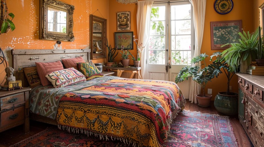 Cozy Bohemian Bedroom Design with Vibrant Colors and Patterns Aesthetic Idea (565)