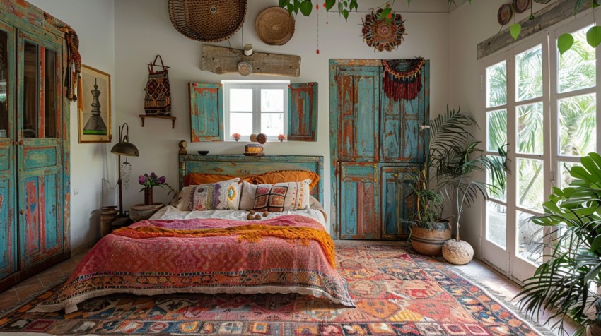 Cozy Bohemian Bedroom Design with Vibrant Colors and Patterns Aesthetic Idea (560)