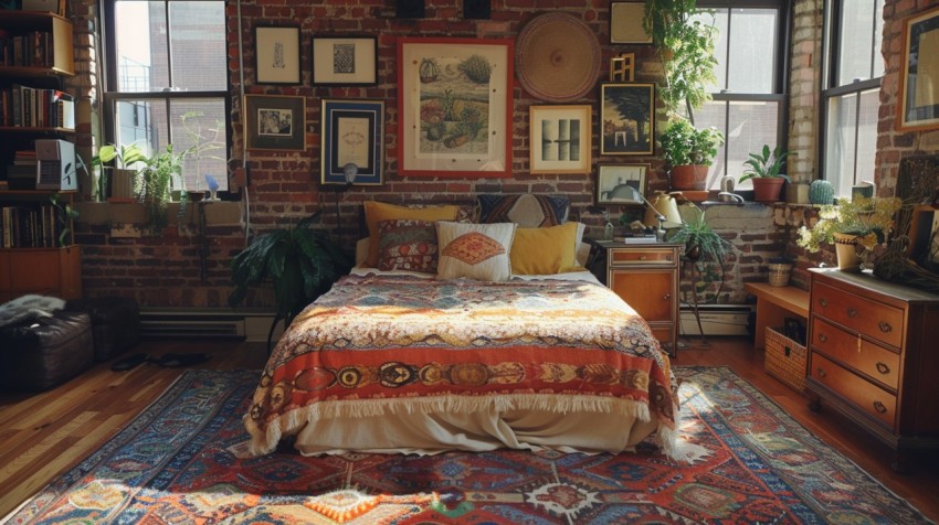 Cozy Bohemian Bedroom Design with Vibrant Colors and Patterns Aesthetic Idea (668)