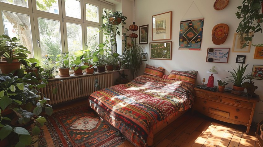 Cozy Bohemian Bedroom Design with Vibrant Colors and Patterns Aesthetic Idea (750)