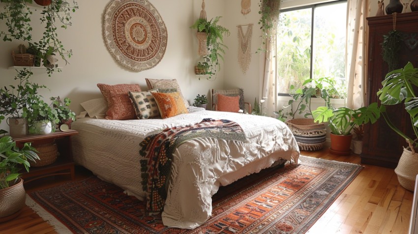 Cozy Bohemian Bedroom Design with Vibrant Colors and Patterns Aesthetic Idea (771)