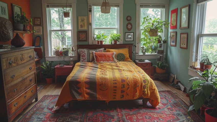 Cozy Bohemian Bedroom Design with Vibrant Colors and Patterns Aesthetic Idea (842)