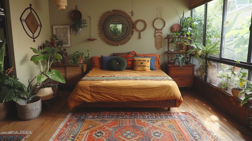 Cozy Bohemian Bedroom Design with Vibrant Colors and Patterns Aesthetic Idea (872)