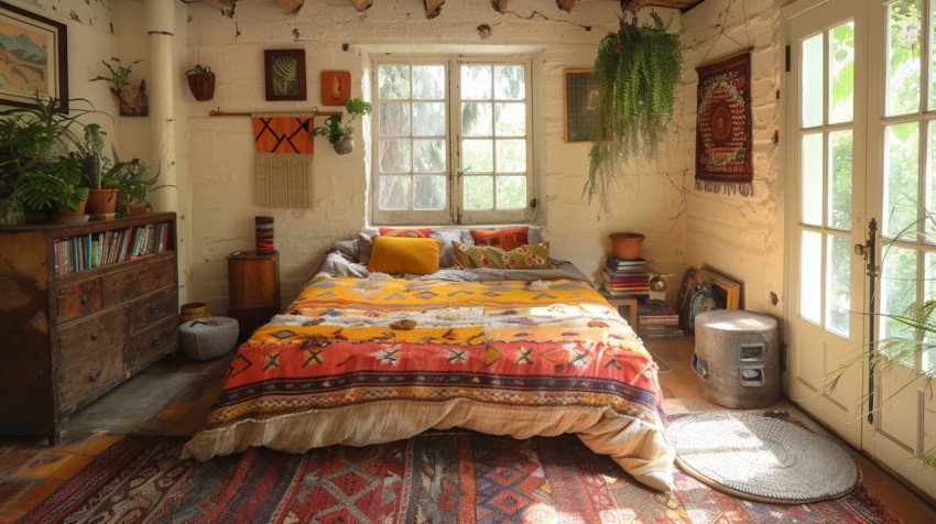 Cozy Bohemian Bedroom Design with Vibrant Colors and Patterns Aesthetic Idea (859)